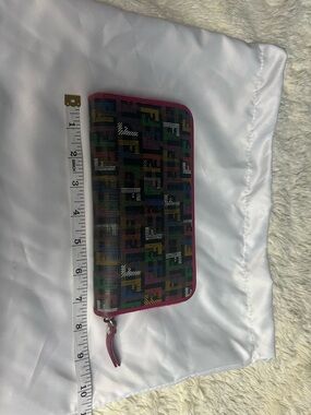Fendi Multicolor FF Logo Zip Around Wallet with Pink Trim Vintage
